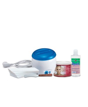 Kit corpo depilazione Scaldacera+Cera vaso 400ml+Strisce epilazione+Olio dopocera+Spatola in legno