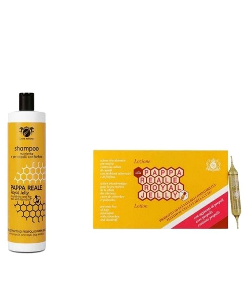 Kit anticaduta e antiforfora trattamento alla Pappa Reale Shampoo Royal Jelly 500ml + Lozione (12 Fiale da 10ml) - ROYAL JELLY