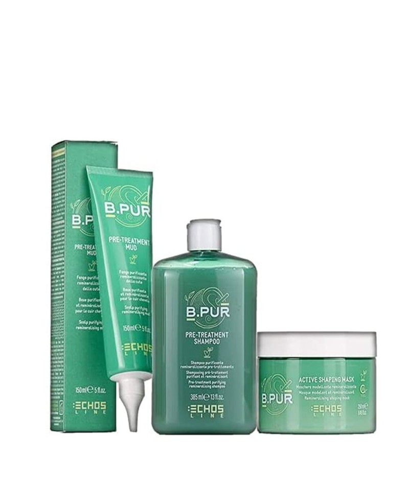 Kit capelli remineralizzante: Shampoo 385ml + Maschera 250ml + Fango 150ml B.Pur  Echosline