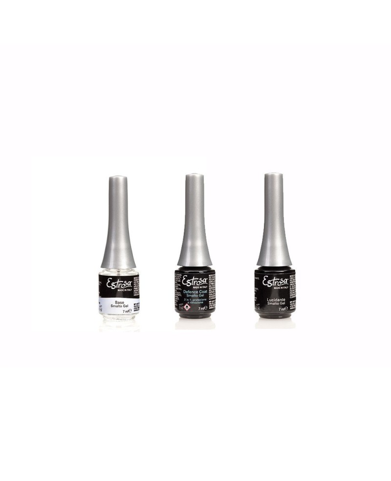 Kit unghie smalto semipermanente - base 7ml + defence coat 7ml + lucidante 7ml Estrosa