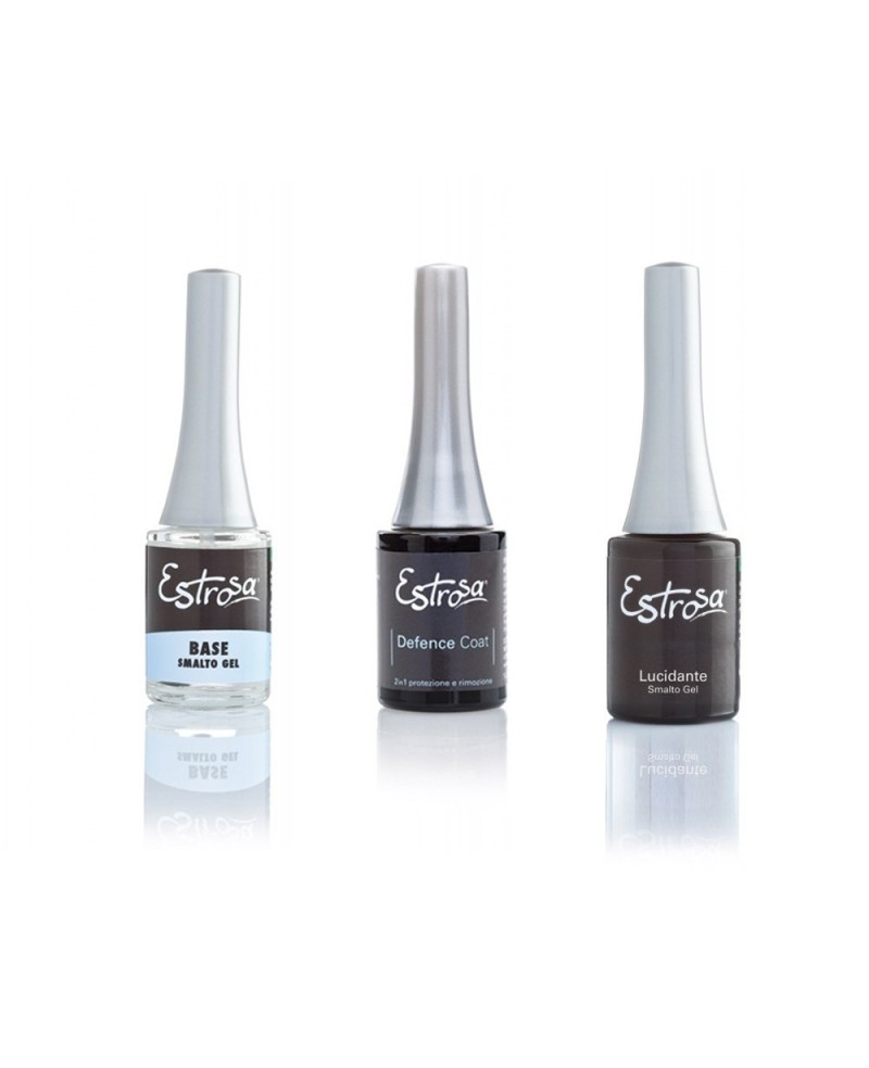 Kit unghie smalto semipermanente - base 14ml + defence coat 14ml + lucidante 14ml Estrosa