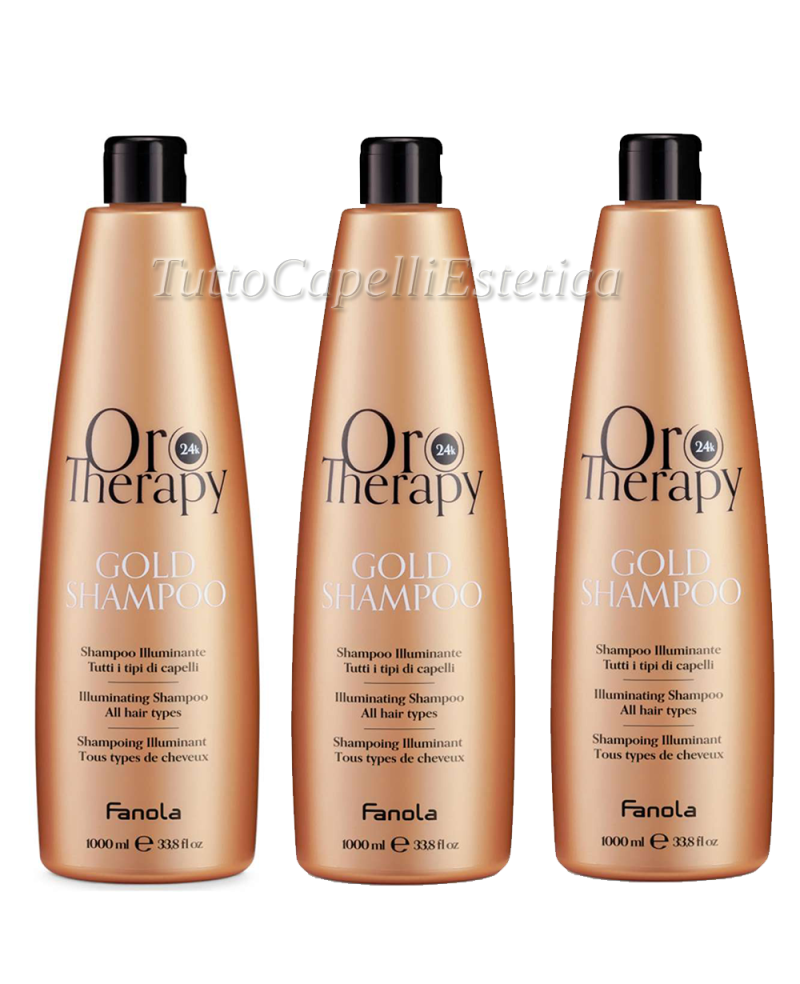 Shampoo Capelli Illuminante - 3pz - con Olio di Argan Oro Puro - Fanola Oro Therapy - 1000 ml