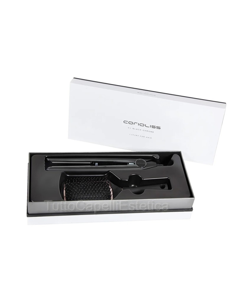 Hair Straightener + Hairbrush Kit C1 Chrome Corioliss Black