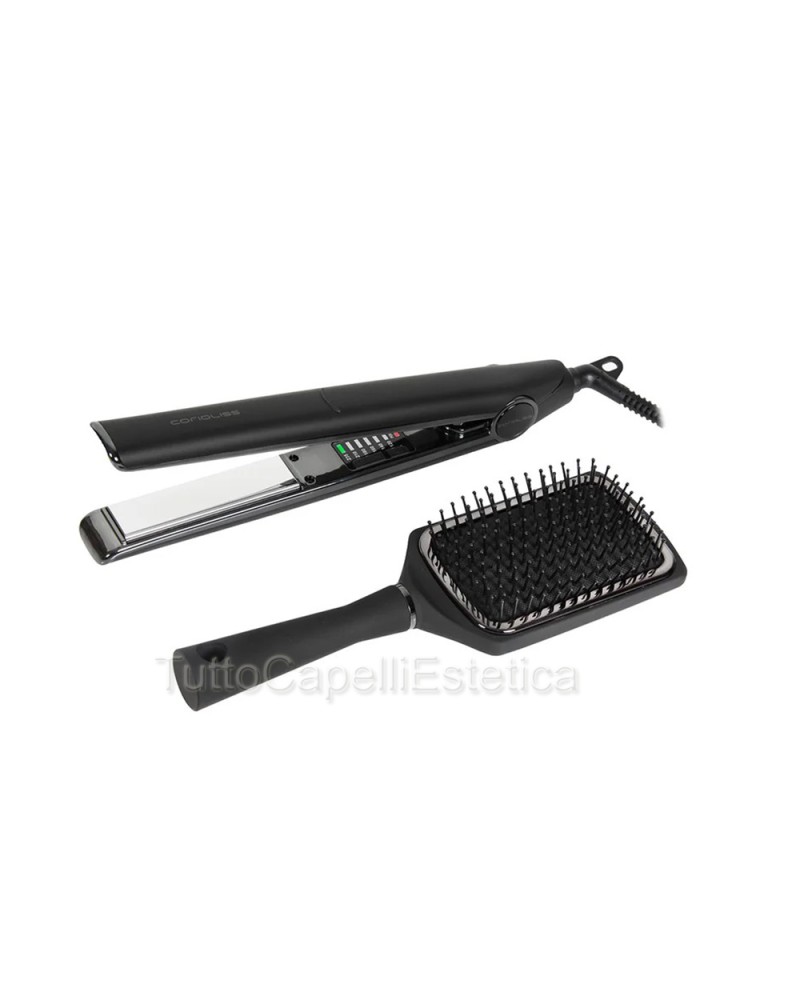 Hair Straightener Hairbrush Kit C1 Chrome Corioliss Black