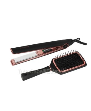 Hair Straightener + Hair Brush Kit C1 Chrome Corioliss Black/Rose Gold