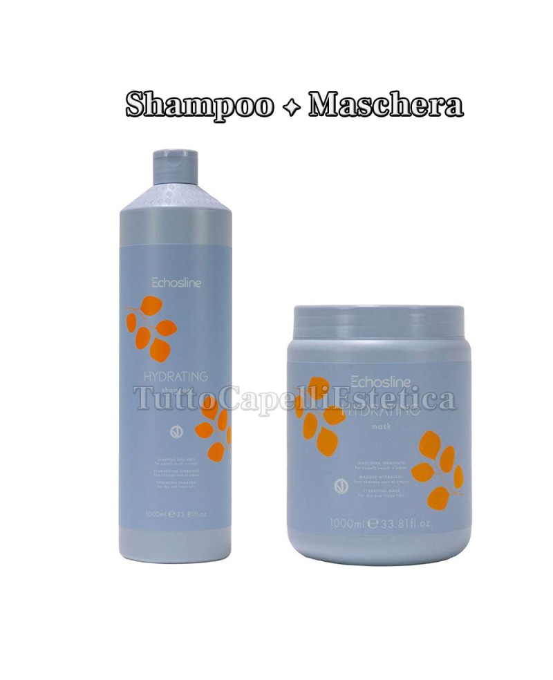KIT Shampoo e Maschera Capelli Secchi Professionali Idratanti 1000ml Hydrating Echosline