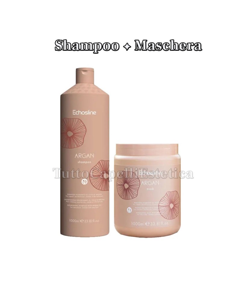 KIT Shampoo e Maschera Capelli Nutriente all'Olio di Argan 1000 ml - Echosline Argan Vegan