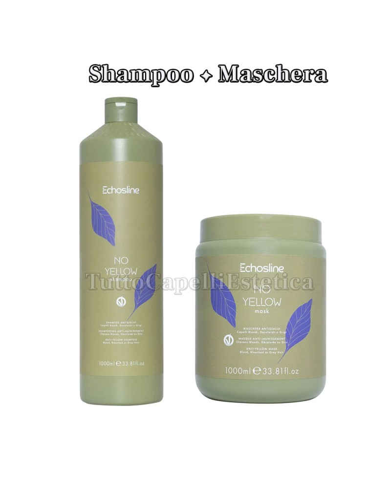 KIT Shampoo e Maschera Capelli decolorati, biondi o grigi - No Yellow - Echosline - 1000ml