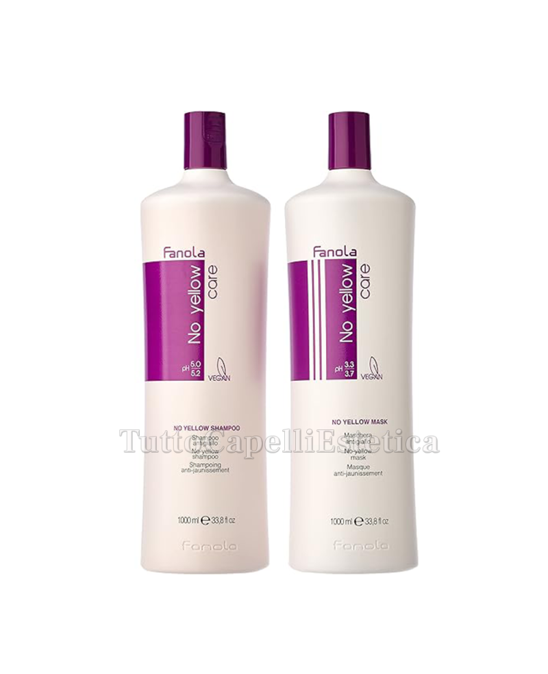 Shampoo e Maschera AntiGiallo Professionale per Capelli Biondi, Grigi, con Meches Fanola No Yellow KIT 1000ml x 2