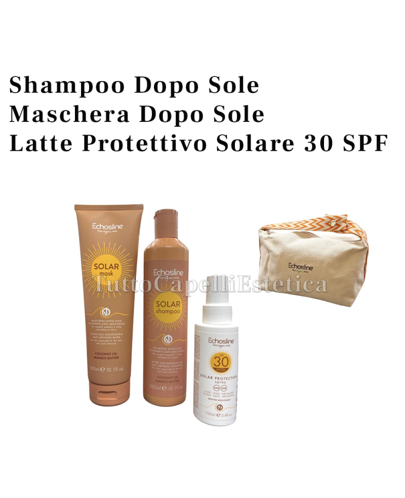 Hair Shampoo 300ml + Hair Mask 300ml + Protective Milk SPF 30 100ml - Echosline Sun Products