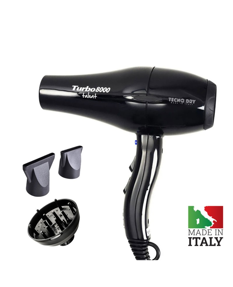 Phon Professionale per Capelli Tecno Dry Turbo 8000 Talent con Diffusore Incluso- 2000 W