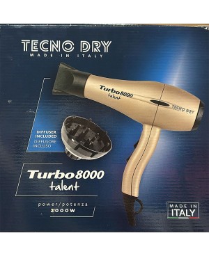 Phon Professionale per Capelli Tecno Dry Turbo 8000 Talent con Diffusore Incluso- 2000 W
