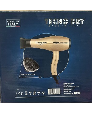 Phon Professionale per Capelli Tecno Dry Turbo 8000 Talent con Diffusore Incluso- 2000 W