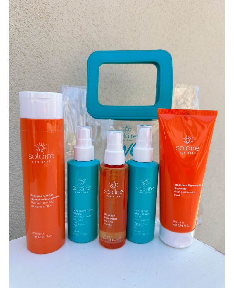 Sun Care Shampoo, Hair, Shower Gel, Mask, Oil, Face and Body Lotion, Body Spray + Free Bag